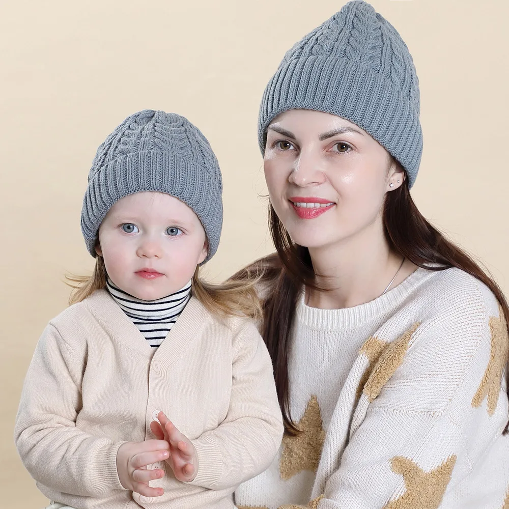 

Осенне-зимние вязаные шапки для родителей и детей, теплая зимняя шапка для мам и детей, шапка