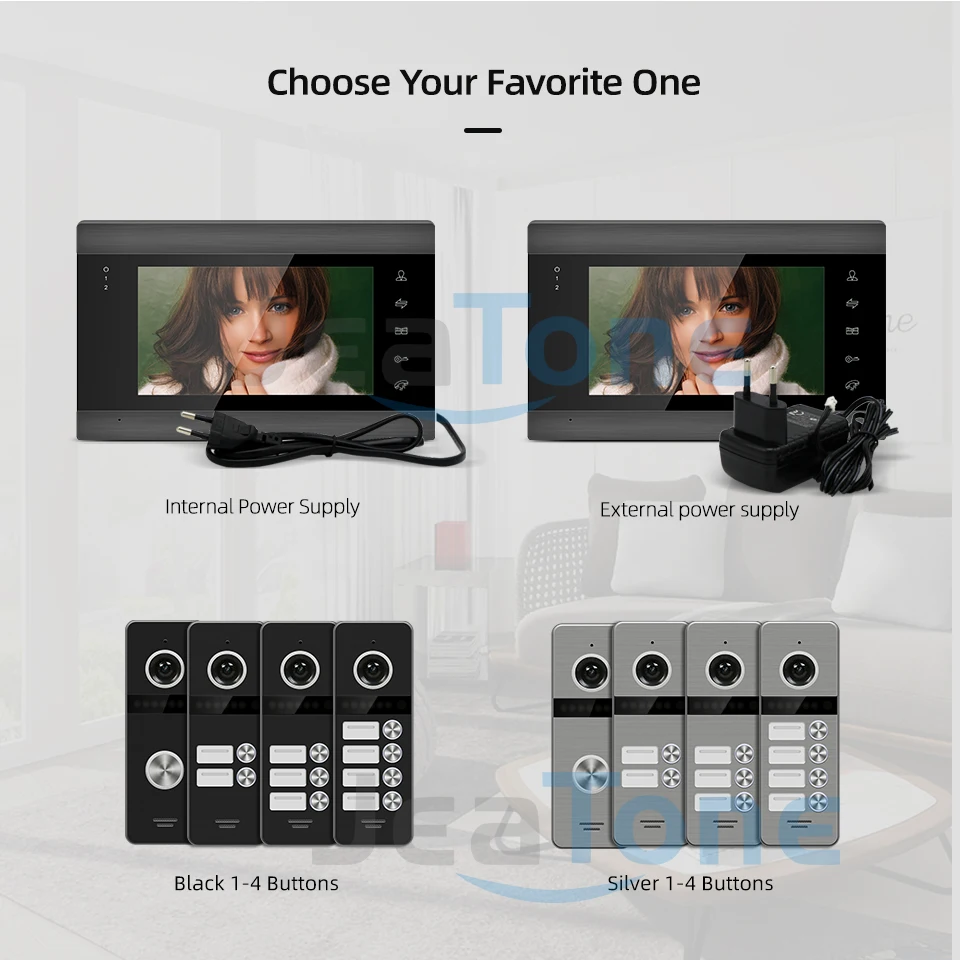 

Jeatone Tuya smart phone7'WIFI wireless video intercoms for home 1/2/3/4 indoor Monitor Doorbell with camera Outdoor System