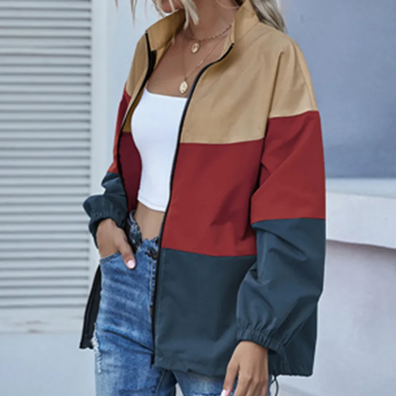 

Hot Sale Autumn And Winter Personality Trend Female Contrast Color Jacket College Style Color Matching Female Jacket S-XL
