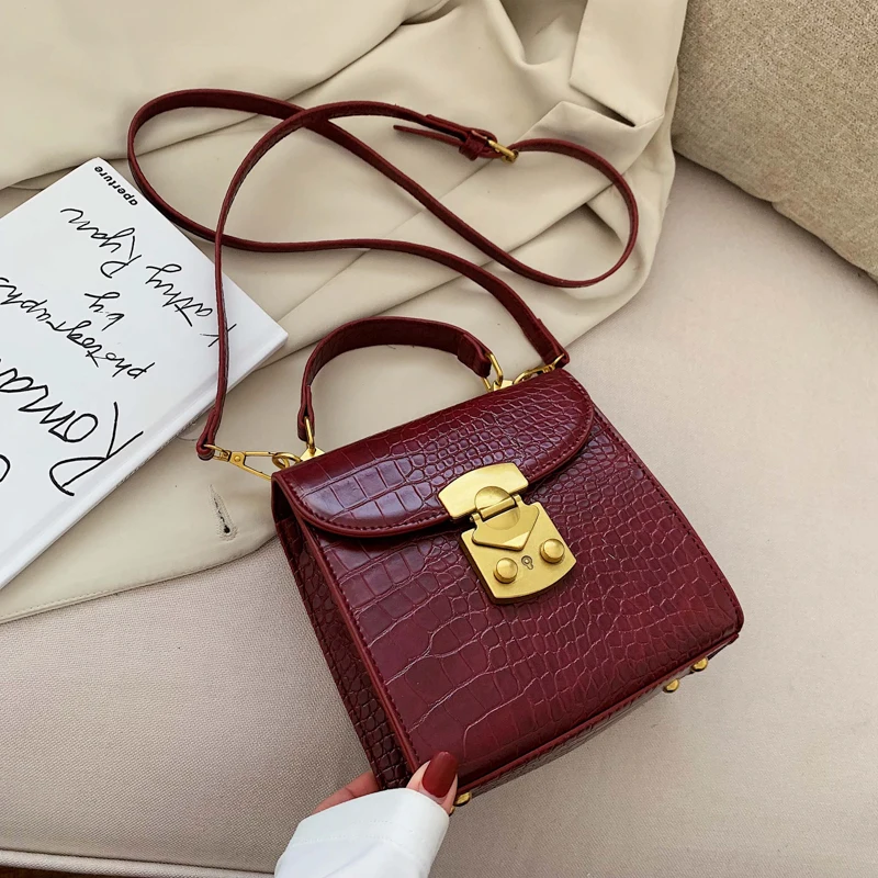 wine red Litthing мини каменный узор U кожа сумки через плечо для женщин замок дизайнер плеча Мода Сумка мессенджер дорожные сумки - Цвет: wine red