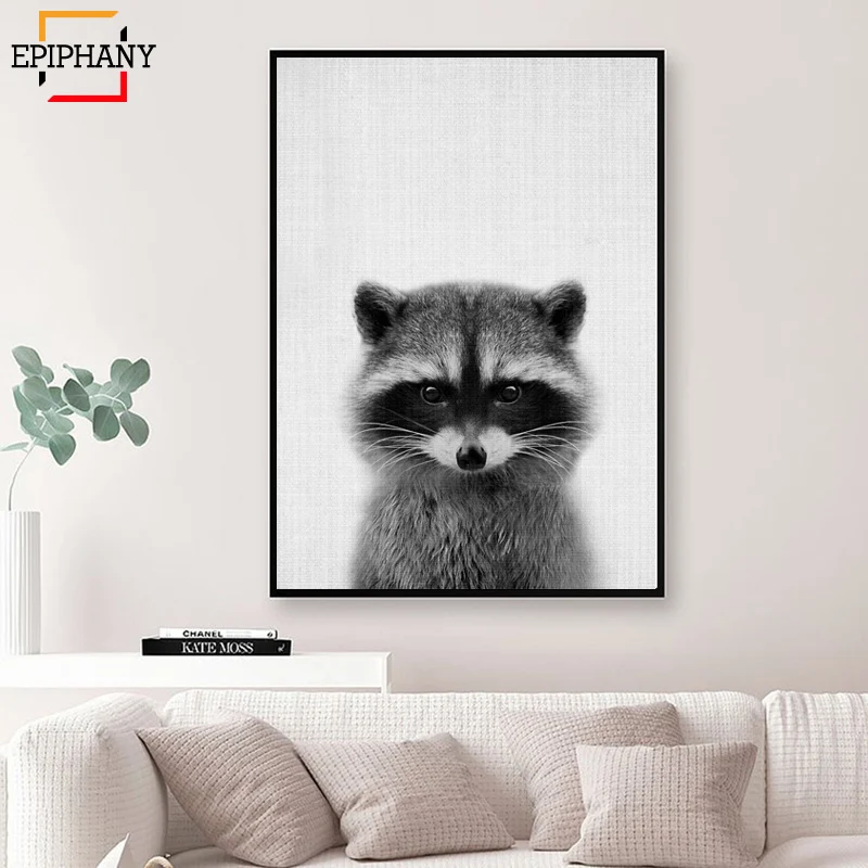 Рисунок енота детская стена искусство детское животное лесной Декор черно белый