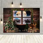 Avezano Зимний Рождественский фон окно Снежный дом Санта Клаус Олень луна подарок медведь портрет фотография фон для съемки
