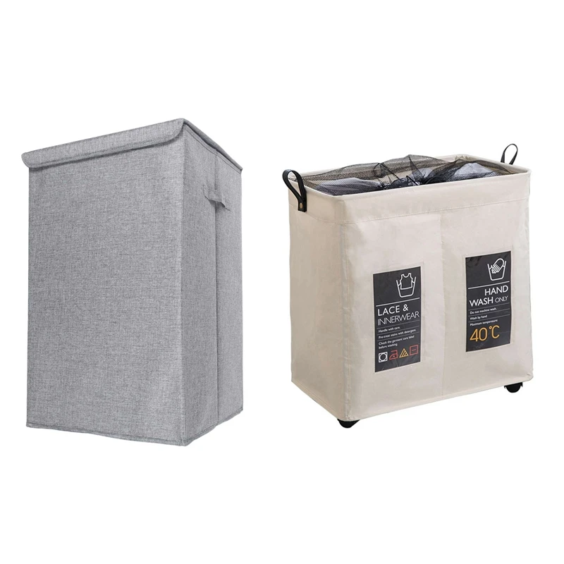 

2 Pcs Bathroom Laundry Basket Kitchen Storage Basket Collapsible Waterproof Laundry Hamper, Gray & Beige
