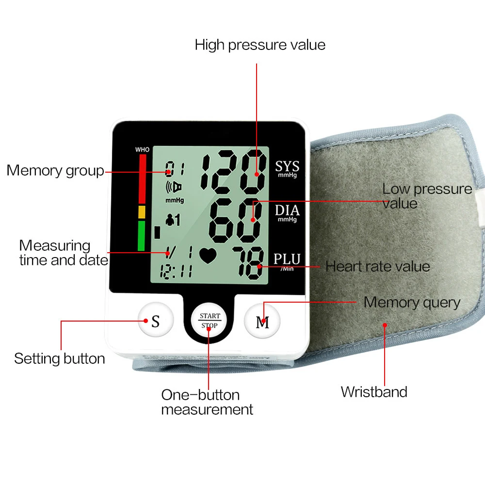 Electric Wrist Blood Pressure Monitor Digital Heart Beat Rate Pulse Meter Sphygmomanometers Medical Equipment For Health Care | Красота и