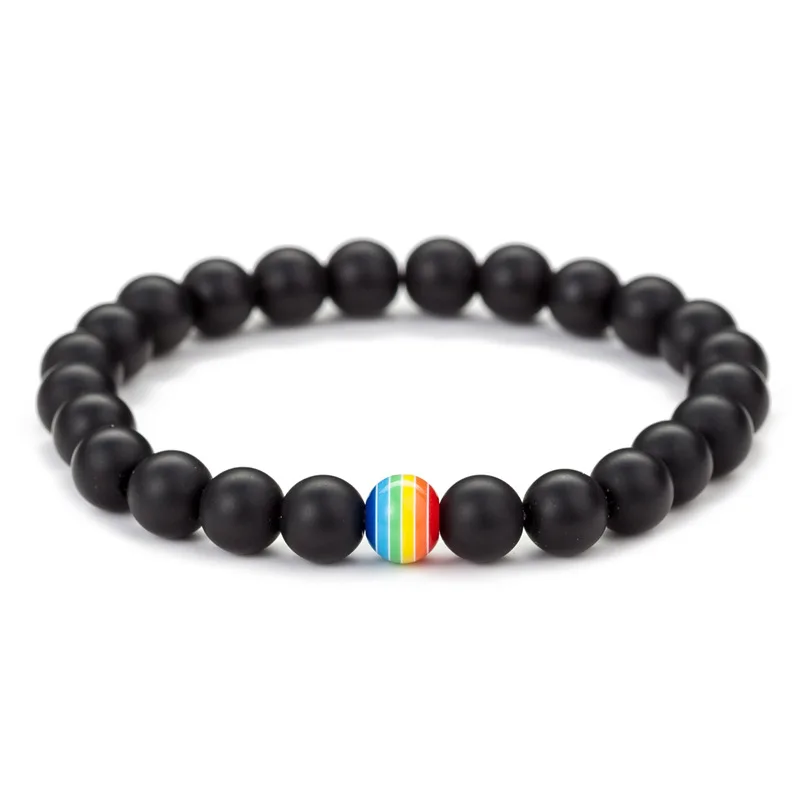 1Pc Women Men Rainbow Flag Ball Natural Stone Black Onyx Beads Bracelet June Pride LGBT GAY Couple Jewelry For Love men jewelry |