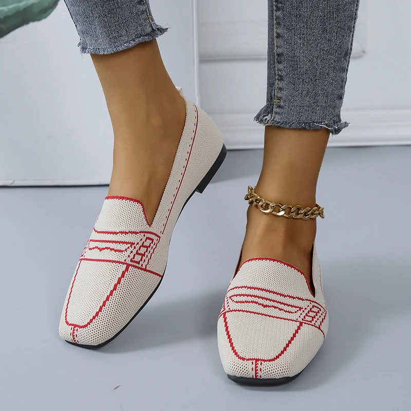 

2021 Spring Summer Women Flat Shoes Breathable Knit Comfortable Soft Sole Round Toe Girl Slip-on Casual Shoes Loafers Sandals