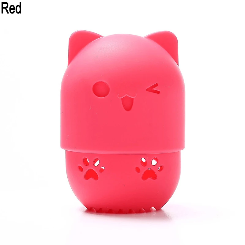 red 1 шт. в форме кота силиконовый держатель спонжа для макияжа питьевая Косметическая пуховка капсула чехол для переноски красота Подставка для губки инструменты для макияжа - Цвет: red