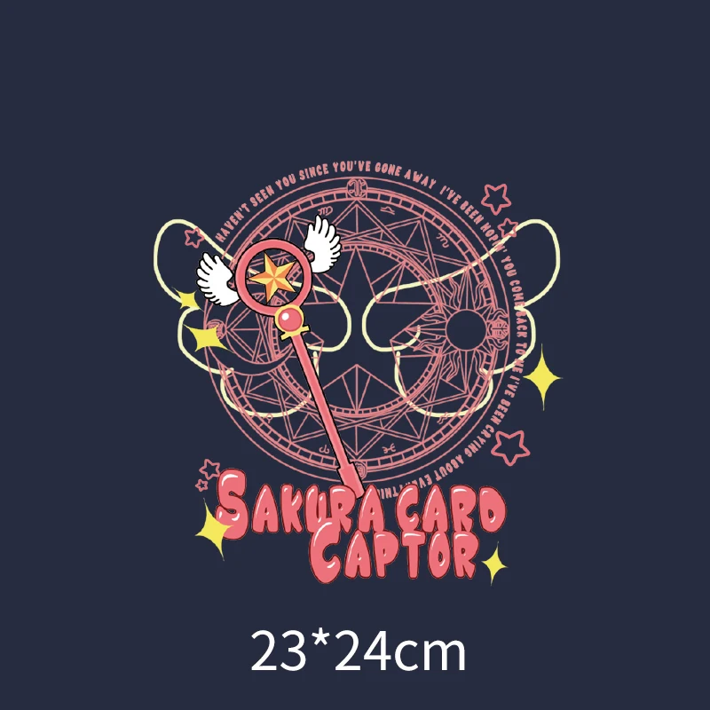 

Large pink fairy magic wand wings heat transfer popular anime badge patch applique for girls T-shirt decoration