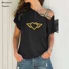 Большой Размеры S-5 Xl футболка с длинным рукавом Лето повседневное милое крыло любви модный принт женские футболки пикантные Нерегулярные Косой крест Bandag футболка