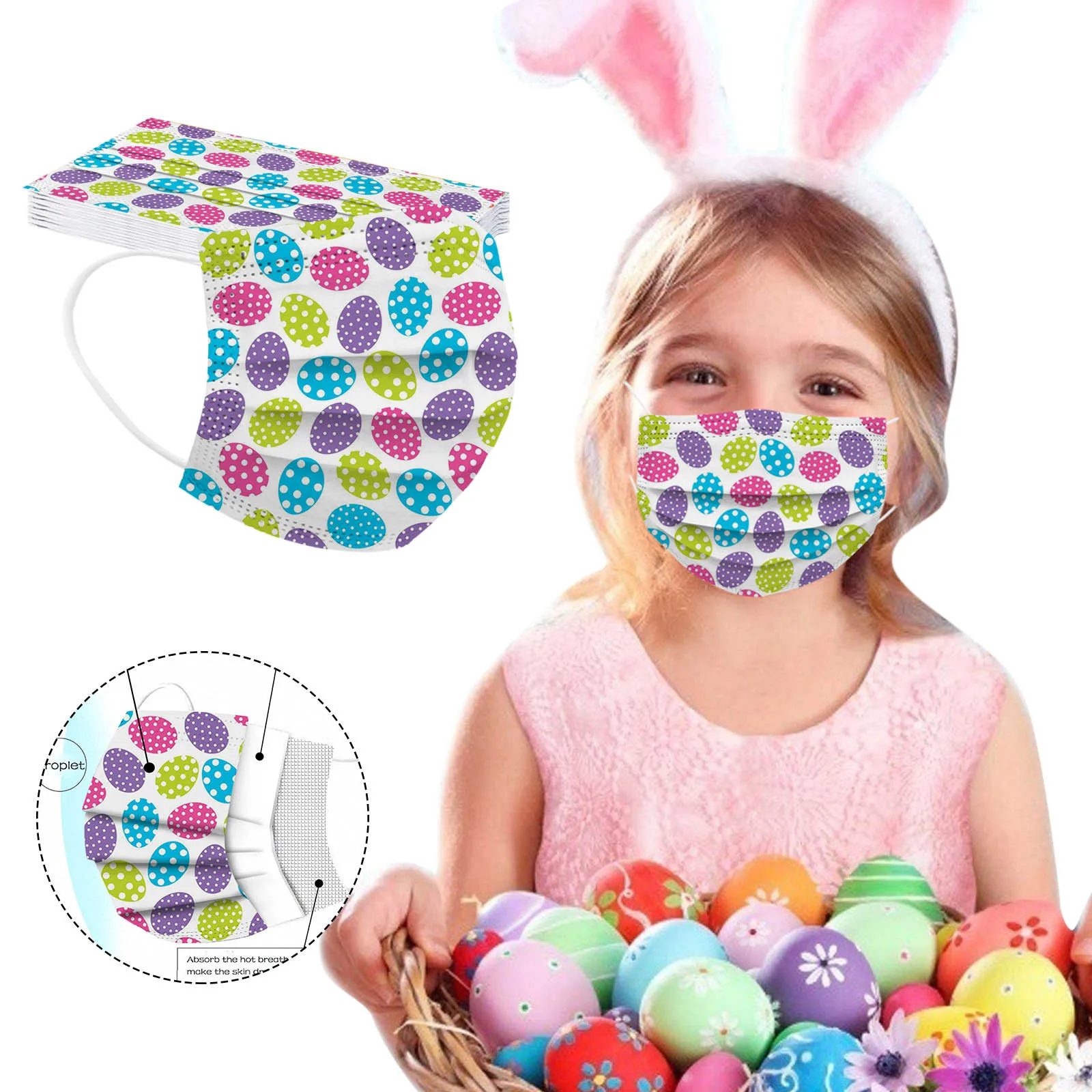 

Easter Day Print Children Mask Disposable Face Mask 3Ply Ear Loop Pollution Masks Reusable Printed Face Mask Party