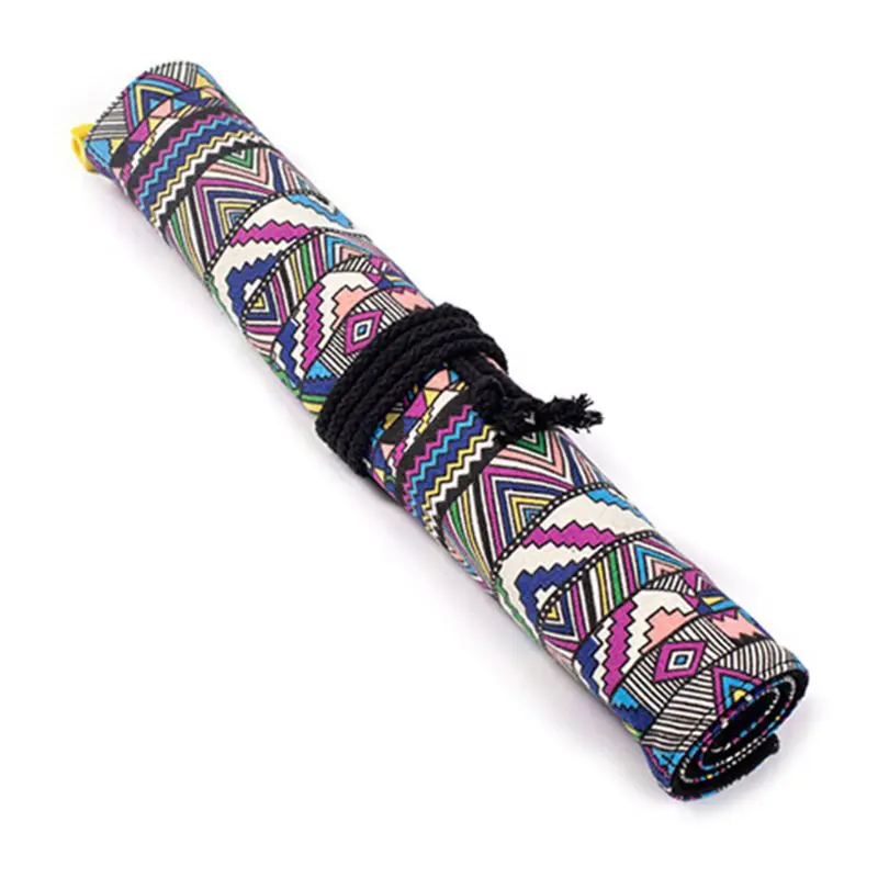 

20 Holes Large Capacity Canvas Roll Up Pen Curtain Pencil Bag Makeup Wrap Holder Storage Pouch