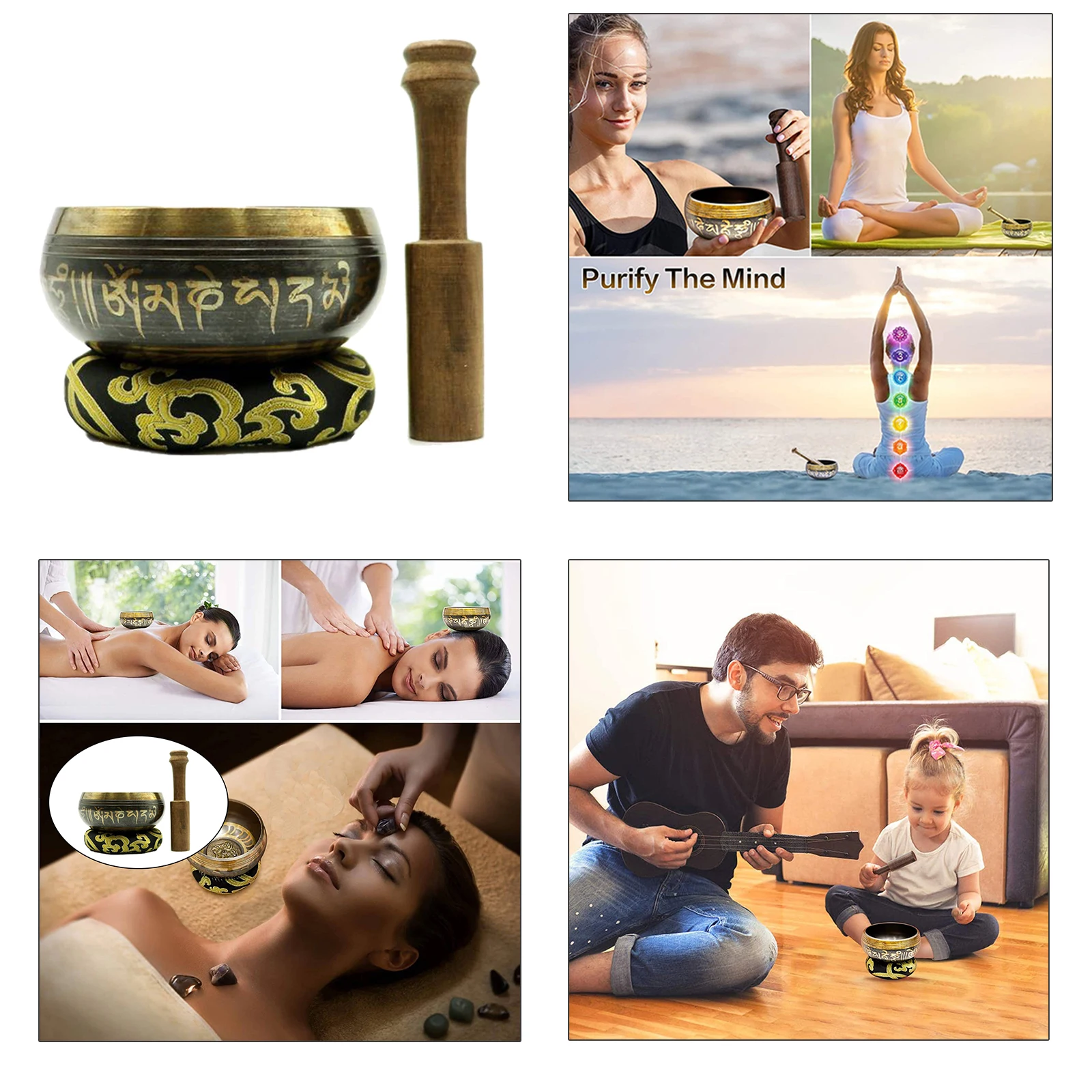 

Tibetan Singing Bowl Set For Meditation,Yoga with Silk Cushion,Wooden Mallet