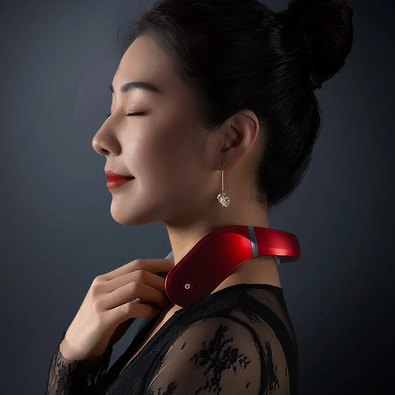 

Jeeback Cervical Massager G2-T Red TENS Pulse Protect Neck Massager Double Effect Hot Compress L-Shaped Neck Electric Massager