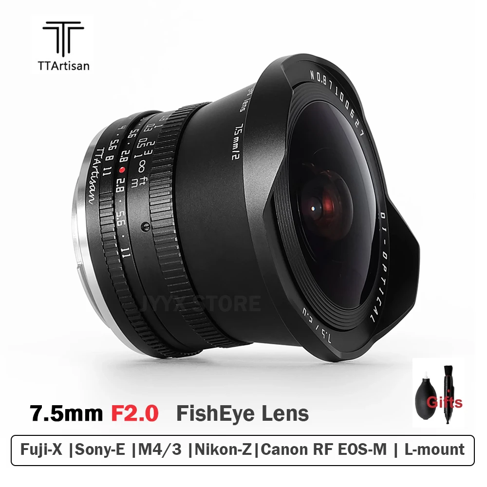 

TTArtisan 7.5mm F2 APS-C Fisheye Lens Manual Focus For SONY E FUJI X Canon EOS M RF Nikon Z Leica Sigma L Mount Cameras