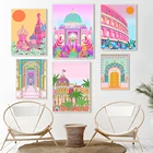 Настенные постеры розового цвета в марокканском стиле, Скандинавская религия, живопись, принты, красивый индийский Тадж-Махал, римские картины, декор для гостиной