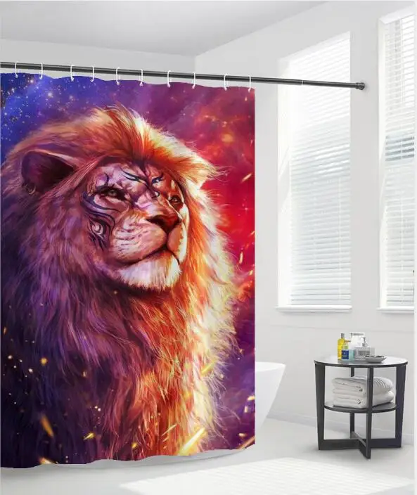 

3D Lion Wolf Printing Shower Curtains Waterproof Polyester Bath Curtain with Hooks Bathroom Decor 72x72inches