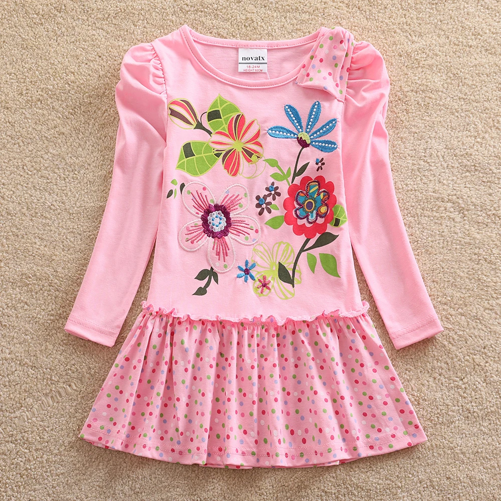 Длинное платье для девочек детское с цветочным кружевом и длинным рукавом