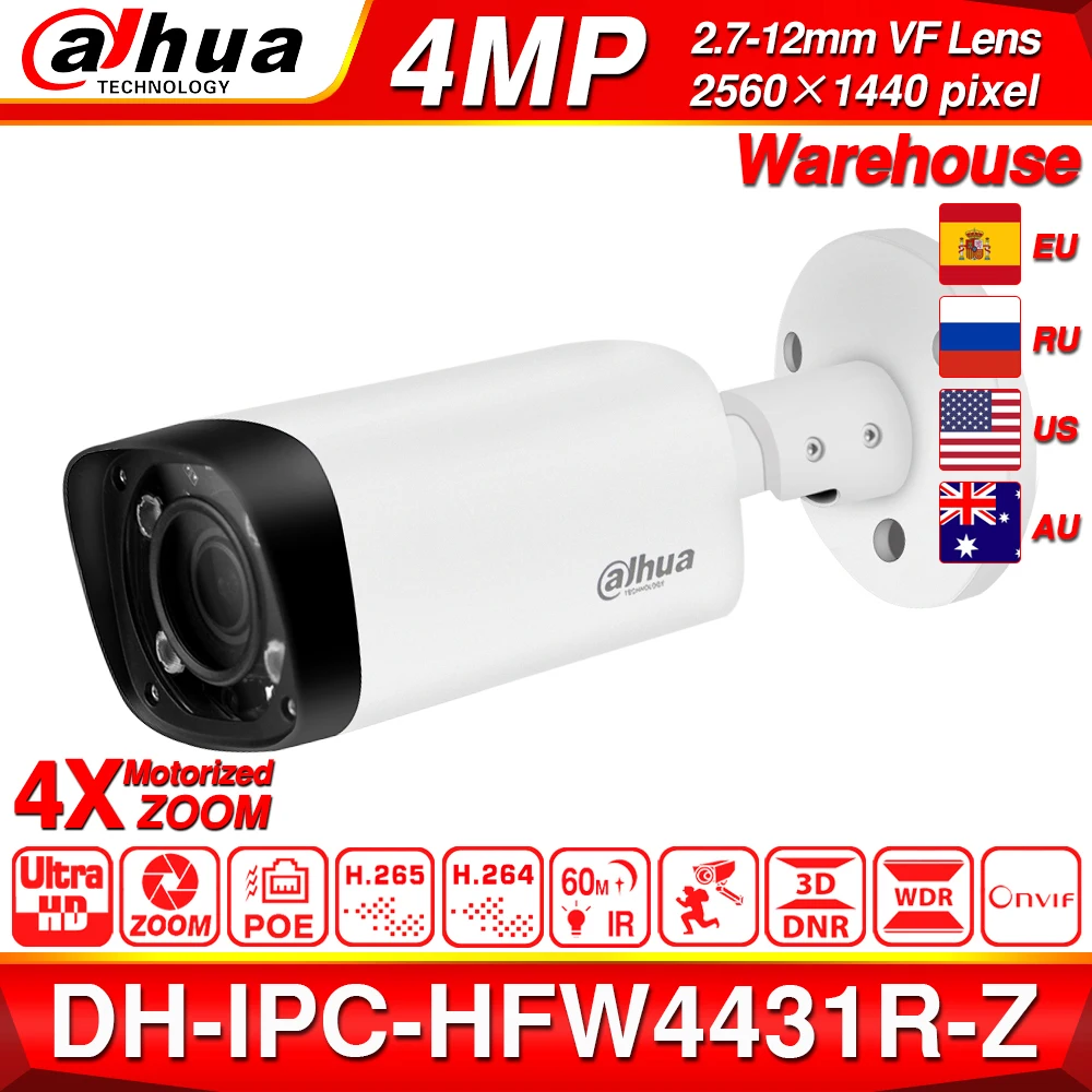 Dahua IPC-HFW4431R-Z 4 МП камера ночного видения 60 м IR 2,7~ 12 мм VF объектив зум Автофокус 80 м IR Bullet H.265 POE IP камера видеонаблюдения