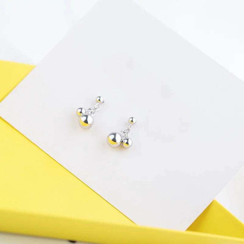 Серебряные круглые серьги-гвоздики с бусинами асимметричные серьги Т-образными