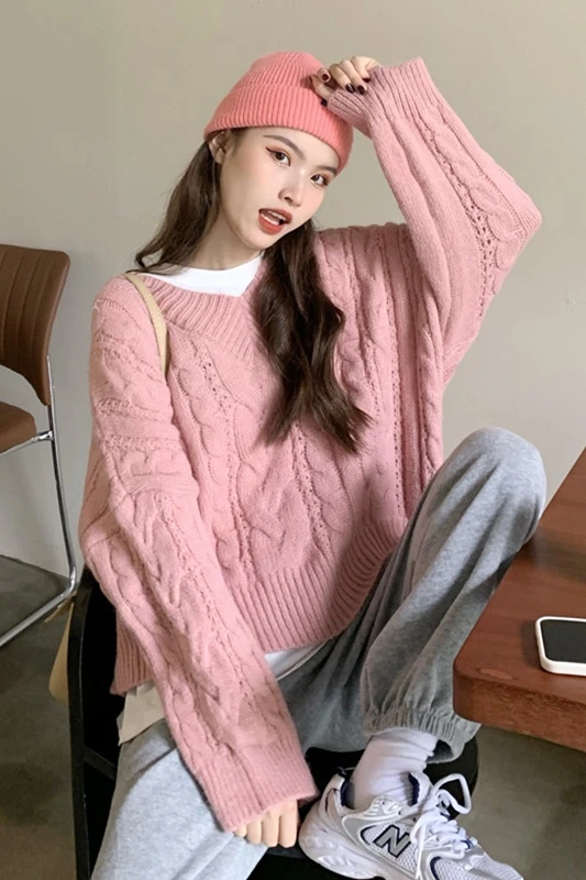 

Pink Sweater for Women Loose Outer Wear Autumn and Winter 2020 New Korean Style Retro Japanese Gentle Pullover Inner Wear