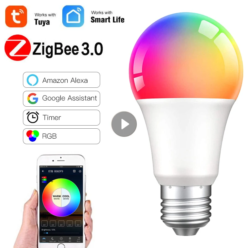 

Умная Светодиодная лампа Zigbee3.0, 9 Вт, E27, 2700-6500 К, белый цвет, 1-5 шт.