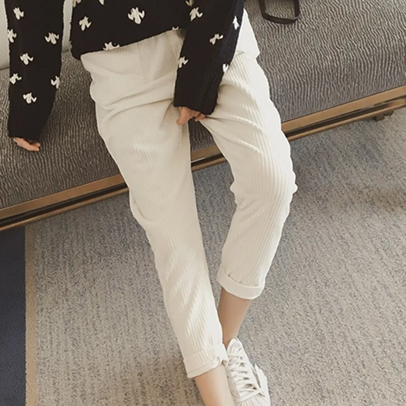 

Autumn Winter Solid Color Corduroy Harem Pants For Women Fashion Casual High Waist Drawstring Ankle-Length Pants With Pocket