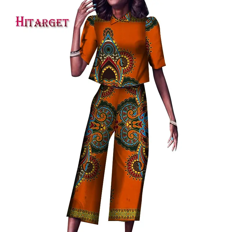

2021 African women's clothing Traditional Clothing in Ankara More color Top + pants 2 pieces With short sleeves wy7988