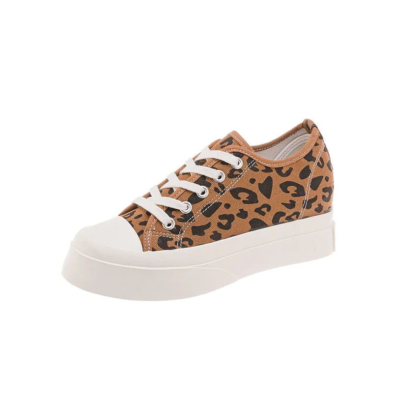 

Female Canvas Shoes 6.0cm Internal Increasing Leopard Print Fashion Stylish Sneakers 34-49 Thick Soled Chunky Heel 2021 Spring