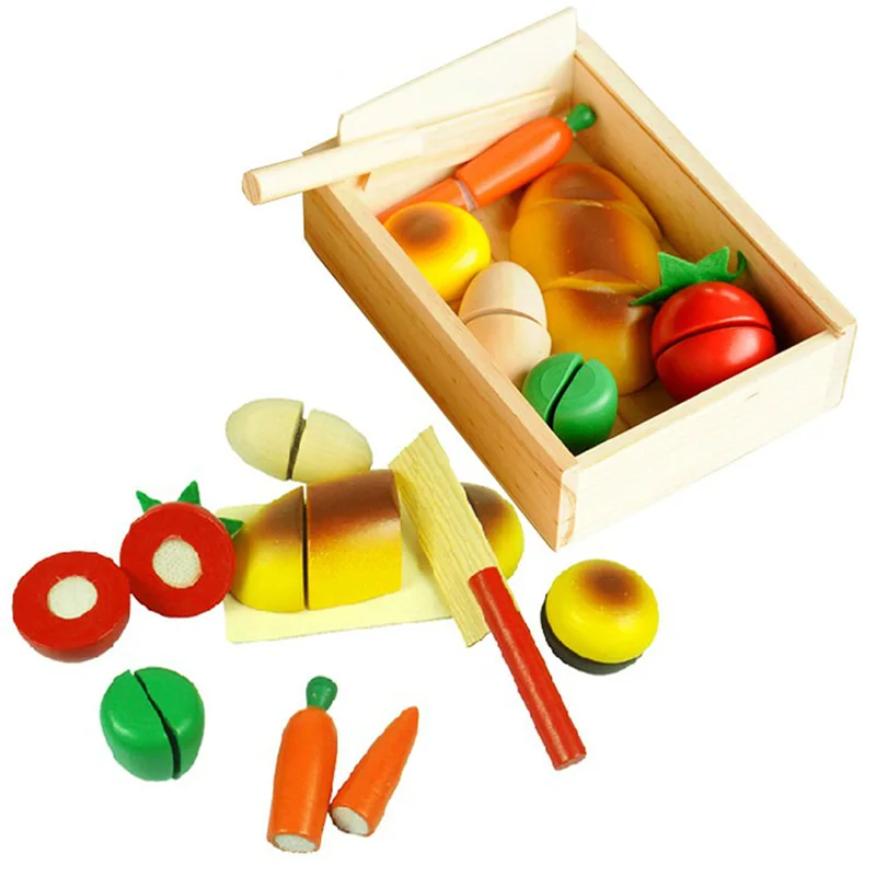 

Kids Childrens Pretend Play Simulation Fruit Vegetable Bread Toy Set Wooden Kitchen Toys Kit NSV775