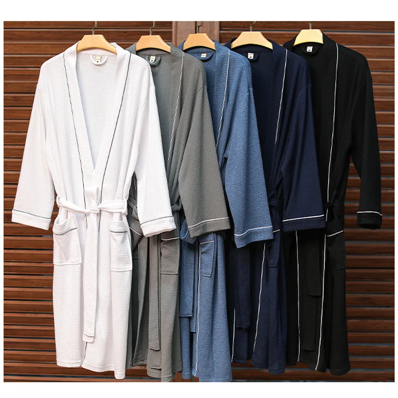 

Waffle Kimono Bathrobe Gown Couple Sleepwear Soft Intimate Lingerie Men Nightgown Home Clothes Casual Nightwear Homewear