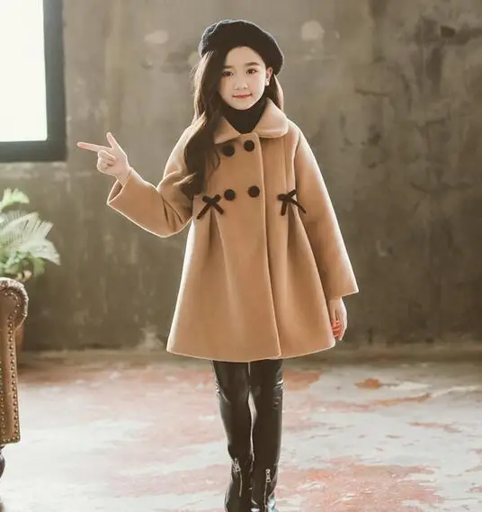 Осеннее шерстяное пальто для девочек от 3 до 12 лет Детская куртка одежда Милая