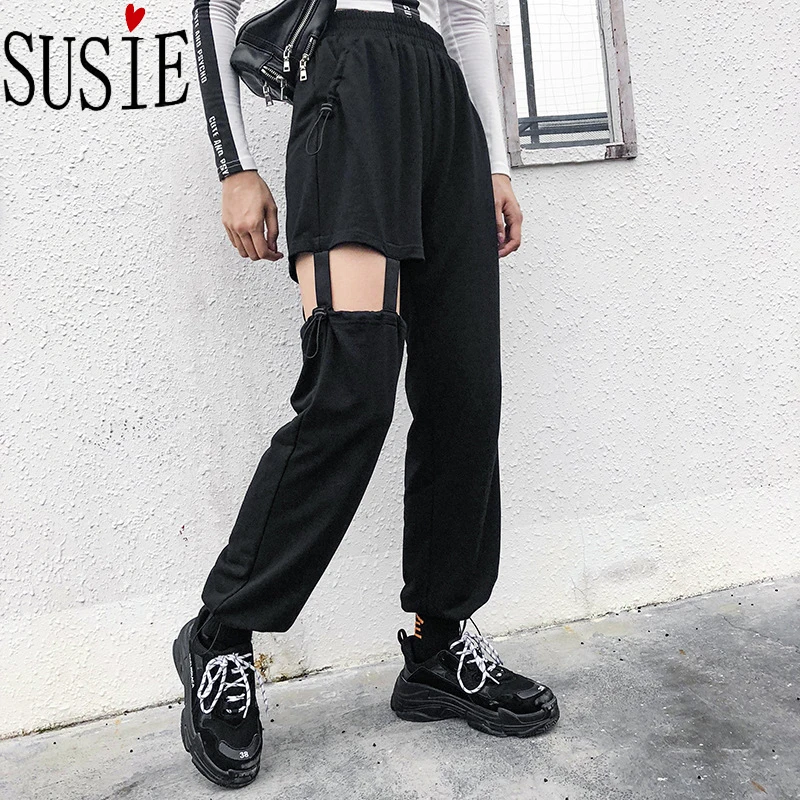 Women Pants High Waist Hollow Out Fashion Streetwear Hip Hop Punk Cargo Joggers Autumn Winter Sexy Trousers Plus Size | Женская одежда