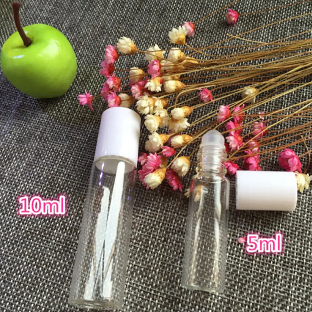 

5ml/10ml Glass Roller Bottles Empty Clear With Roll On Empty Cosmetic Essential Oil Vial For Traveler With Glass Ball 5PCS