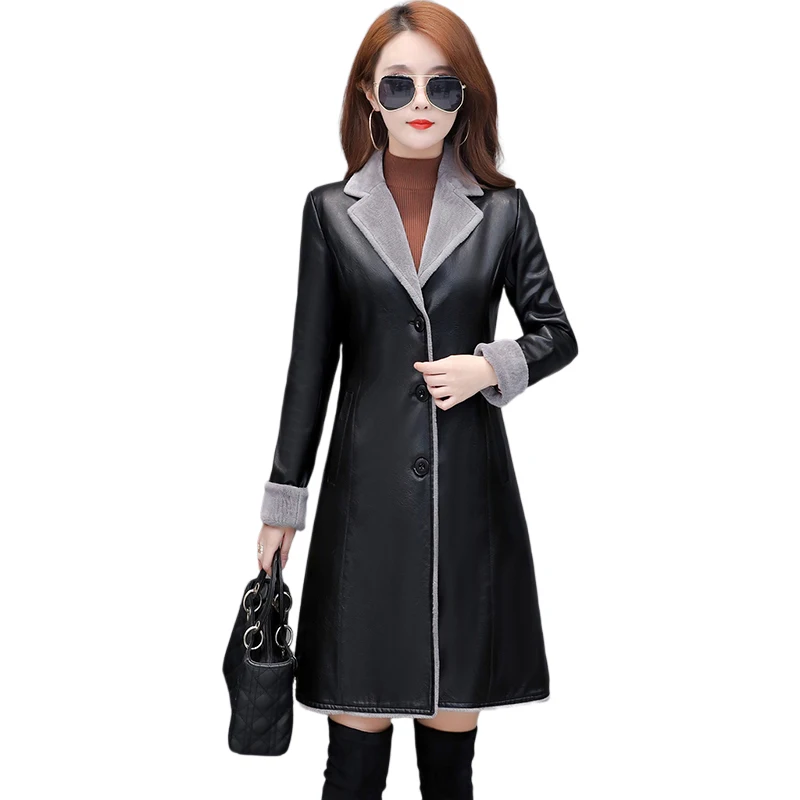 Осенне-зимнее женское пальто из искусственного меха средней длины теплая