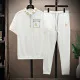 

2021 summer sports ice silk short sleeve T-shirt Capris two piece suit men's breathable thin casual suit