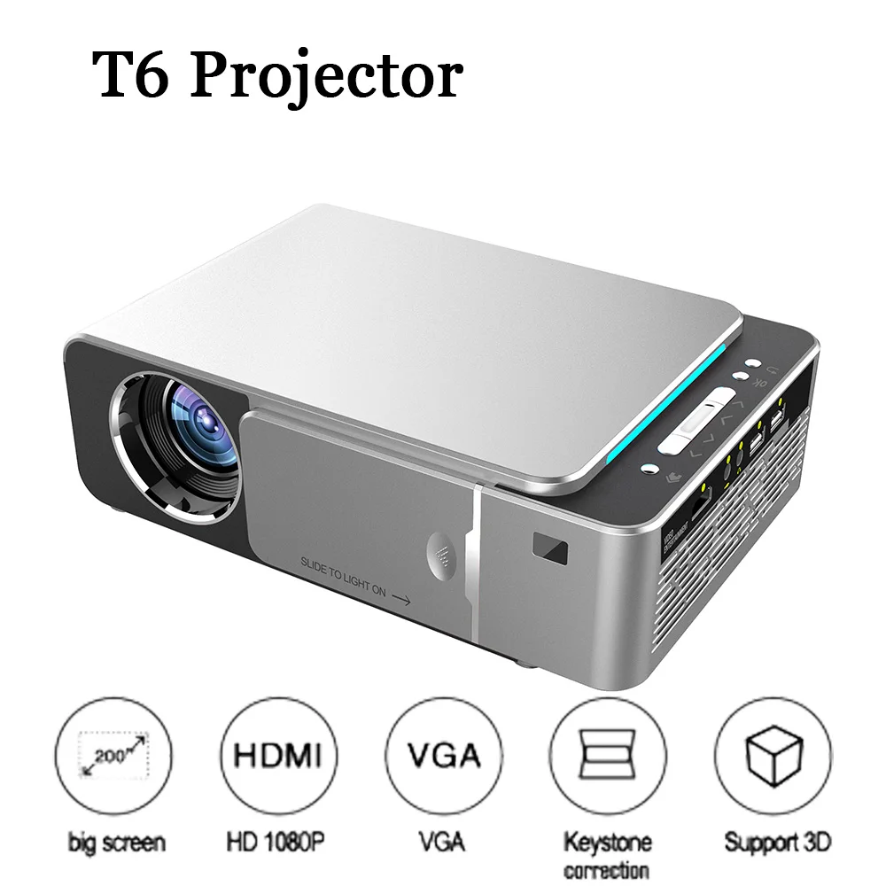 T6 Proyector Full HD Led Mini Projector 4k 3500 Lum HDMI USB 1080p Video Projecteur Wifi Android Portable Home Theater Projetor