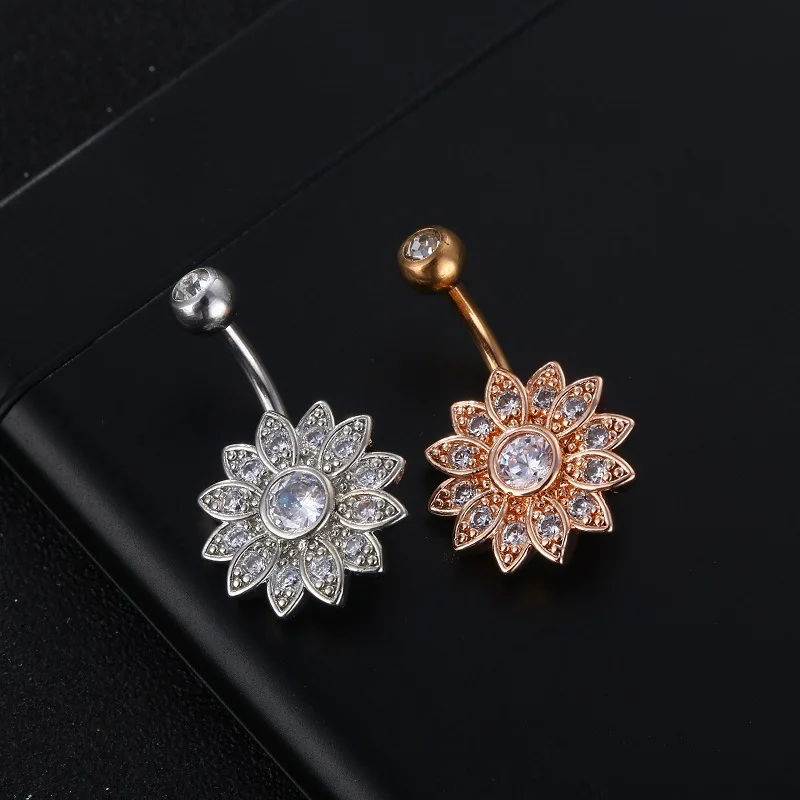 

1 Pcs Fashion Crystal Navel Belly Button Ring Shinying Love Flower Piercing Jewelry Accessories