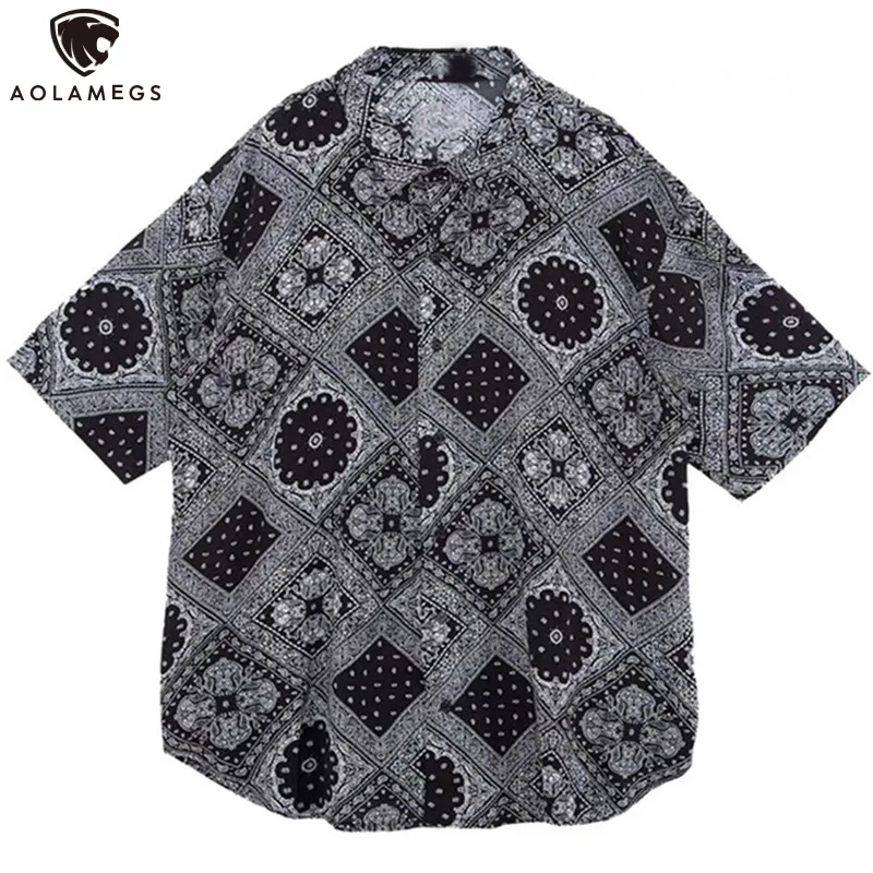 

Aolamegs Men's Shirts Cashew Flowers Print Retro Shirts For Men Hip Hop High Street Streetwear Couple Summer Loose Tops One Size