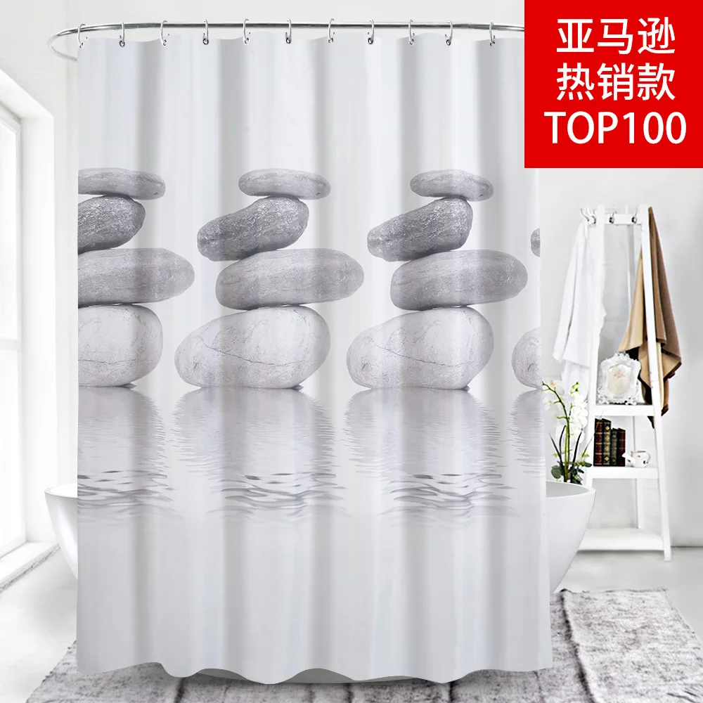 Pebble style 3D print waterproof bathroom curtain real thicken coating process shower high quality fabrics shower decoration