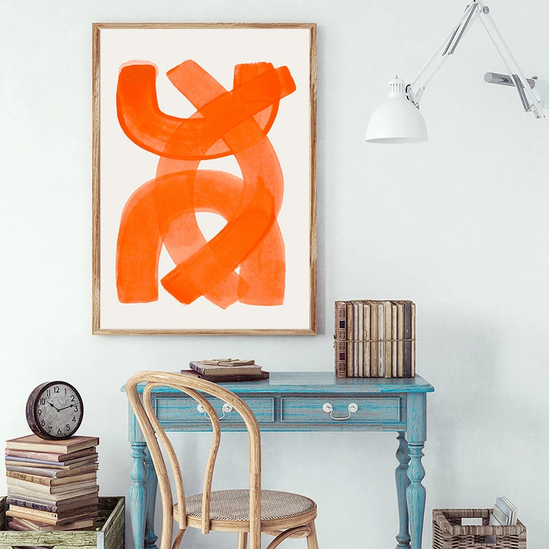 

Abstract Canvas Painting Orange Brush Strokes Duvet Wall Art Poster and Print Picture for Modern Living Room Home Decorate