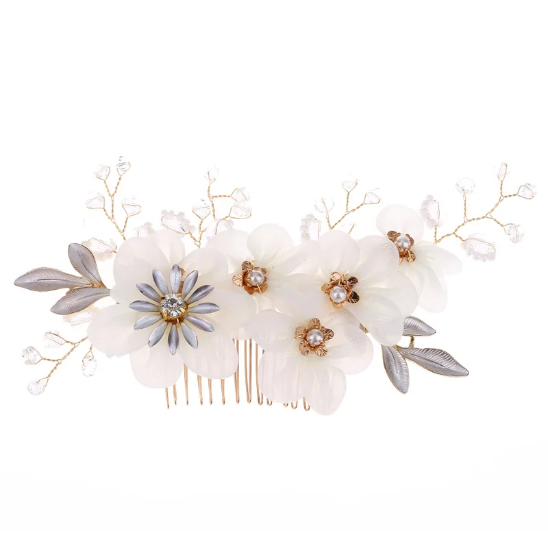 Real New Zinc Alloy Bride Coroa De Noiva Of Spun Silk Yarn Flower Wedding Hair Accessories Bridal Combs Barrette | Украшения и