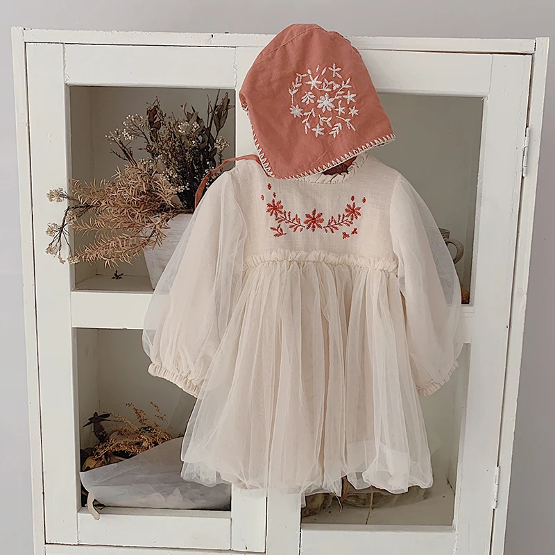 Винтажные Детские платья с цветочной вышивкой и длинными рукавами для девочек