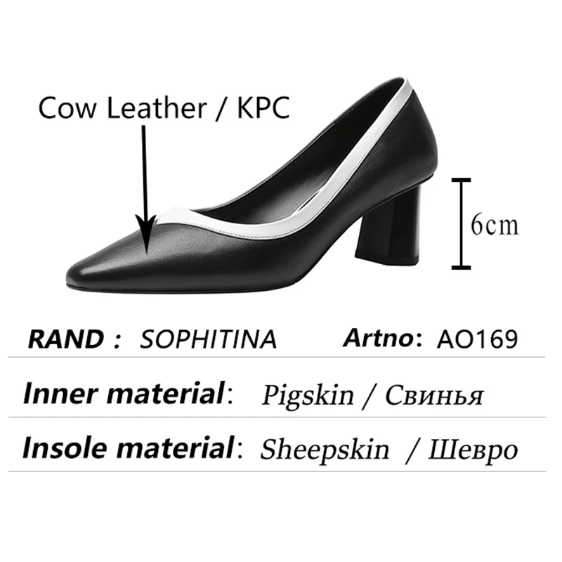 

SOPHITINA Concise Women's Shoes Square Toe Thick Heel Color Matching Retro Shoes Leather Handmade Spring Hot Female Pumps AO169