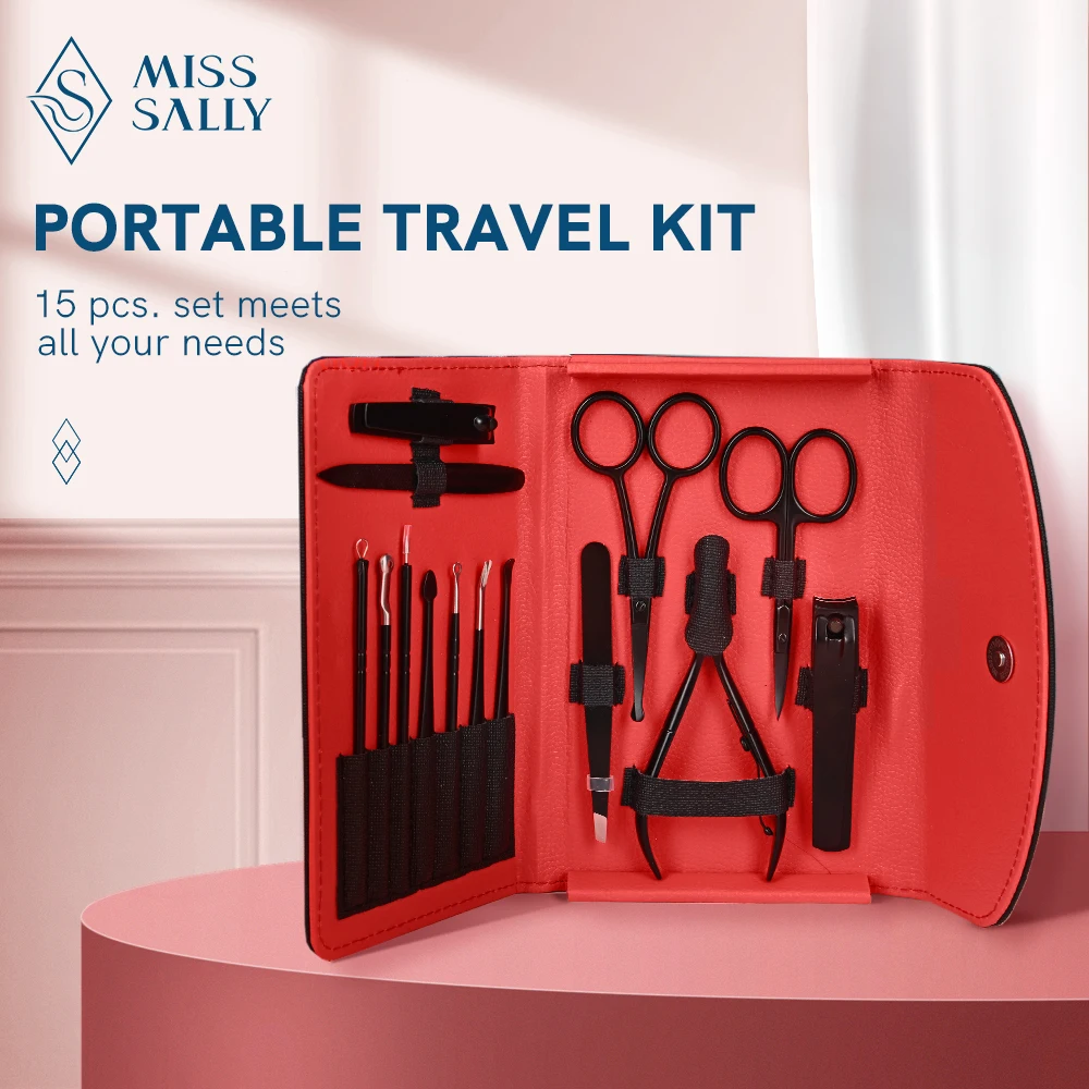 

Miss Sally 14Pcs Stainless Steel Nail Clippers Set Toenail Fingernail Cutter Pedicure Tool Travel Case Manicure Tool