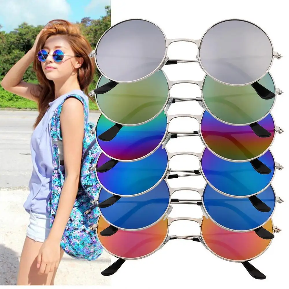 

2020 New UV400 Round Sunglasses Retro Gold Silver Black Frame Unisex Eyewear Female Male Colorful Mirror lens Sun Glasses