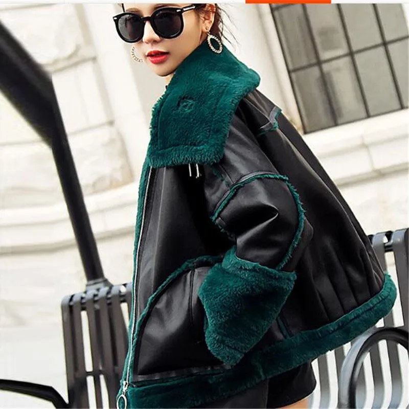 Толстая кожаная куртка пальто для женщин зима 2019 новая свободная имитация