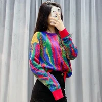 new style rainbow style pullover sweater autumn winter gradient knitted long sleeve top for women