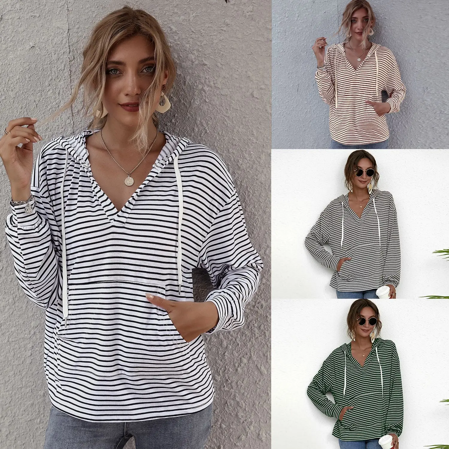 

Striped Top Women's Loose Sweate Hoodie