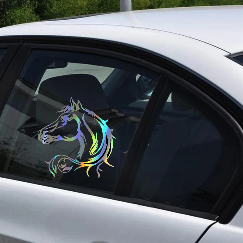 

Car Sticker Horse Head Beautiful Animal Funny Sticker Decal Reflective Laser Motorcycle Model Car 3D Sticker 20*20CM