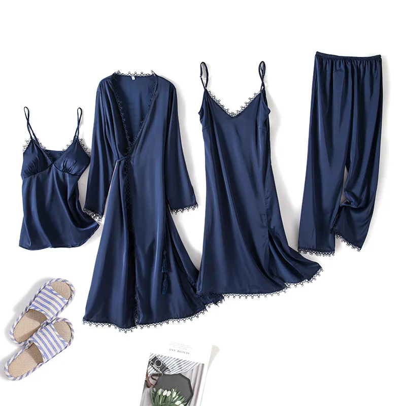Весенняя женская одежда для сна из ледяного шелка платье четырех частей брюки